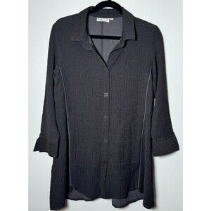 Habitat Gray Tunic Blouse XS Textured Crepe Button Front Artsy Layering Top
